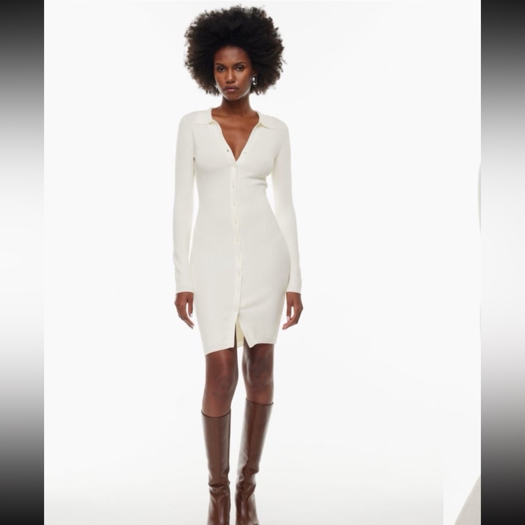Cream Knit Long Sleeve Midi Dress